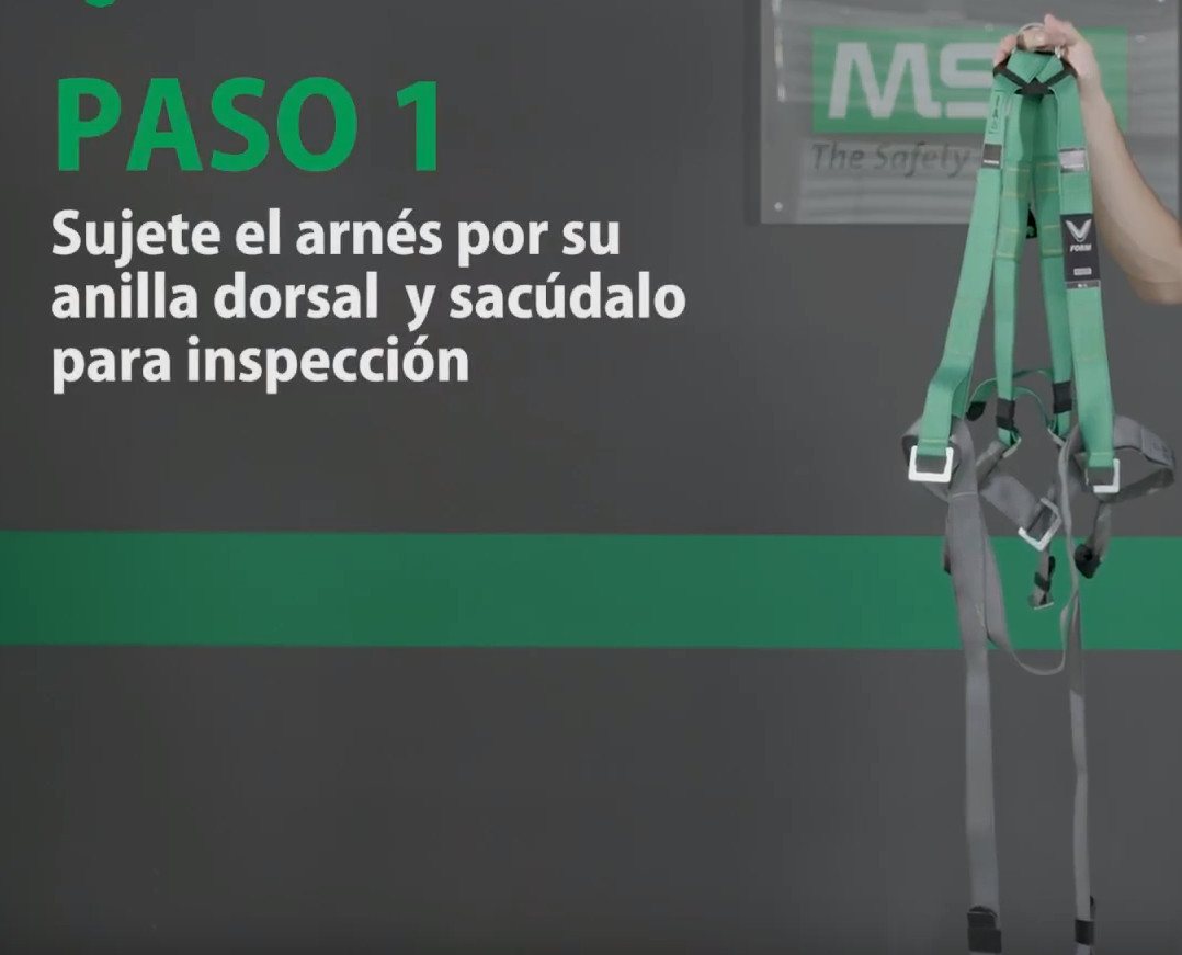 Sujetar el arnés por su anilla dorsal y sacudirlo para su inspección  para arnes stihl